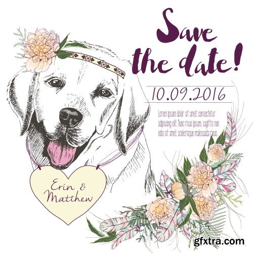 Color hand drawn domestic dog illustration, animal vector