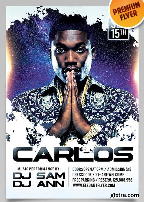 Dj Carlos Flyer V1 PSD Template + Facebook Cover