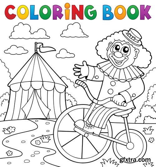 Coloring book clown near circus 6X EPS