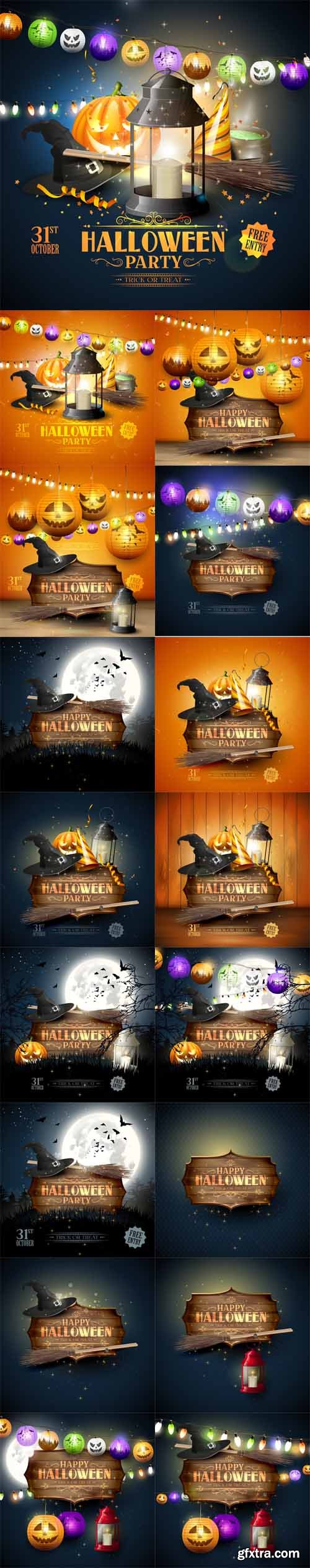 Vector Set - Happy Halloween Greeting Cards