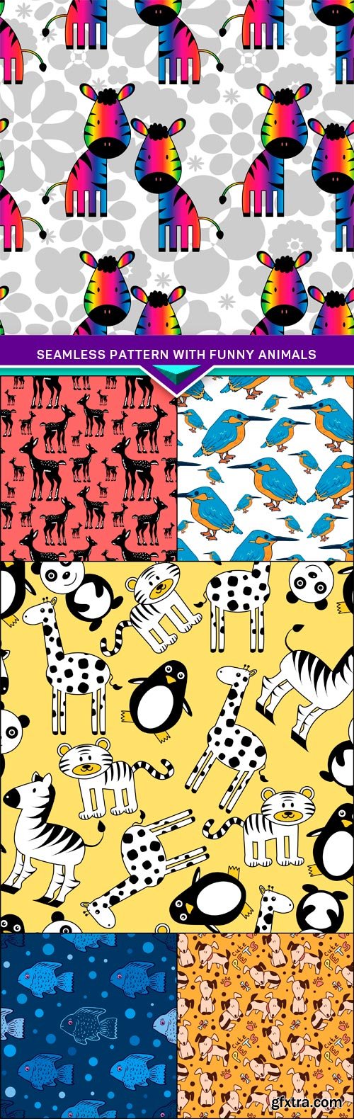 Seamless pattern with funny animals 6X EPS