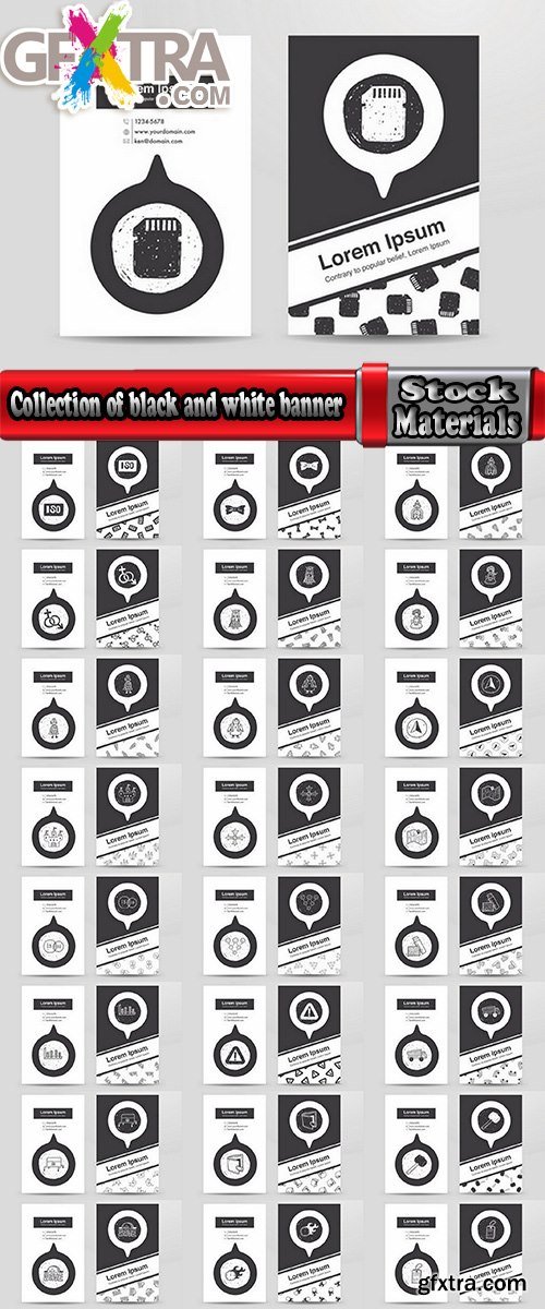 Collection of black and white banner flyer business card icon 25 EPS