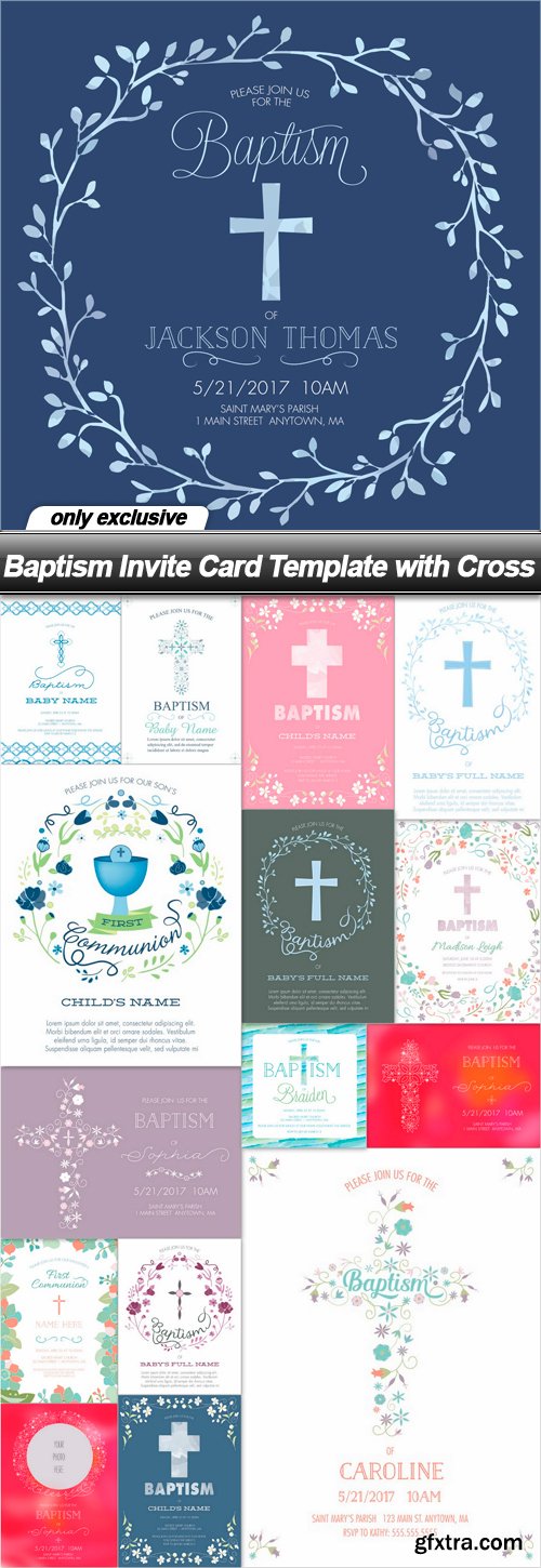 Baptism Invite Card Template with Cross - 16 EPS