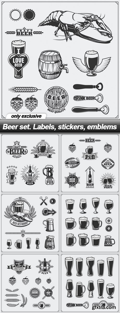 Beer set. Labels, stickers, emblems - 7 EPS