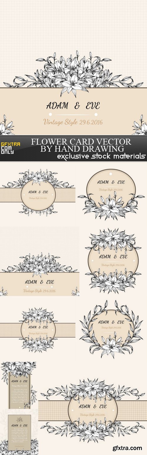 Flower Card Vector by Hand Drawing - 9 EPS