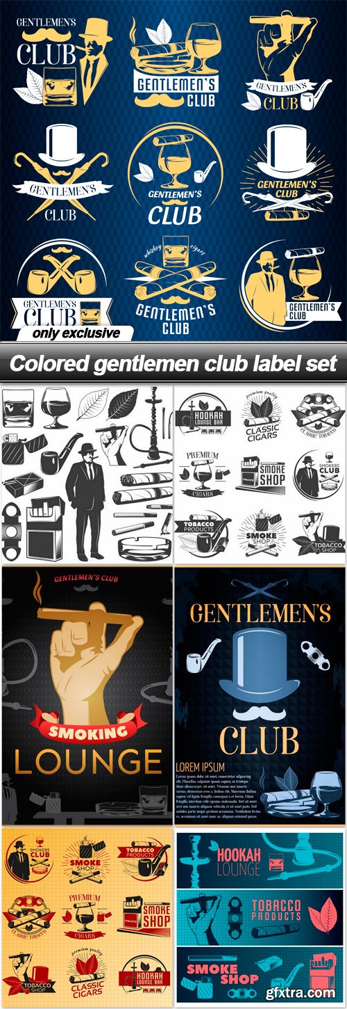 Colored gentlemen club label set - 7 EPS