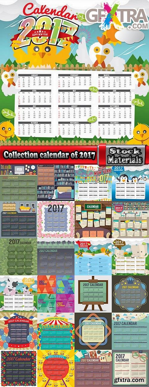 Collection calendar of 2017 poster flyer banner illustration for children's books 25 EPS