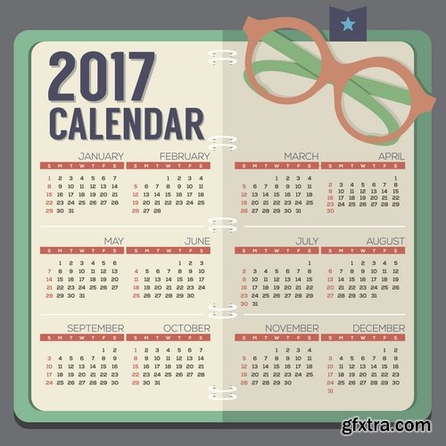 Collection calendar of 2017 poster flyer banner illustration for children's books 25 EPS