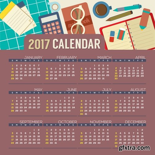 Collection calendar of 2017 poster flyer banner illustration for children's books 25 EPS