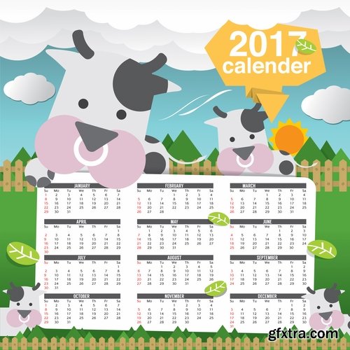 Collection calendar of 2017 poster flyer banner illustration for children's books 25 EPS