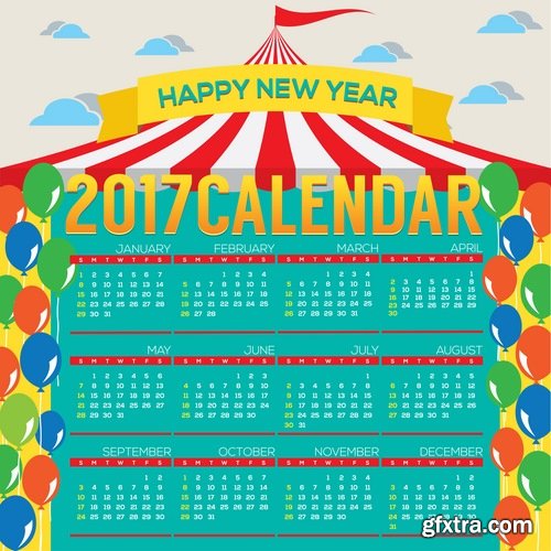 Collection calendar of 2017 poster flyer banner illustration for children's books 25 EPS