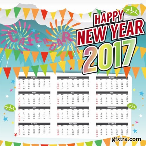 Collection calendar of 2017 poster flyer banner illustration for children's books 25 EPS