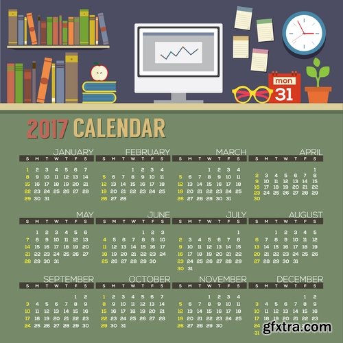 Collection calendar of 2017 poster flyer banner illustration for children's books 25 EPS