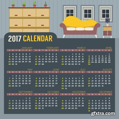 Collection calendar of 2017 poster flyer banner illustration for children's books 25 EPS