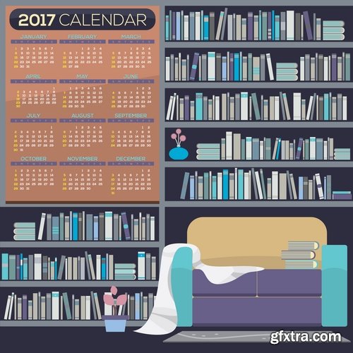 Collection calendar of 2017 poster flyer banner illustration for children's books 25 EPS