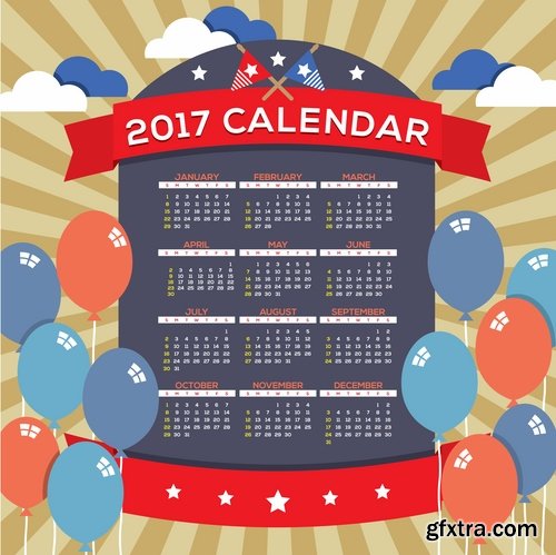 Collection calendar of 2017 poster flyer banner illustration for children's books 25 EPS