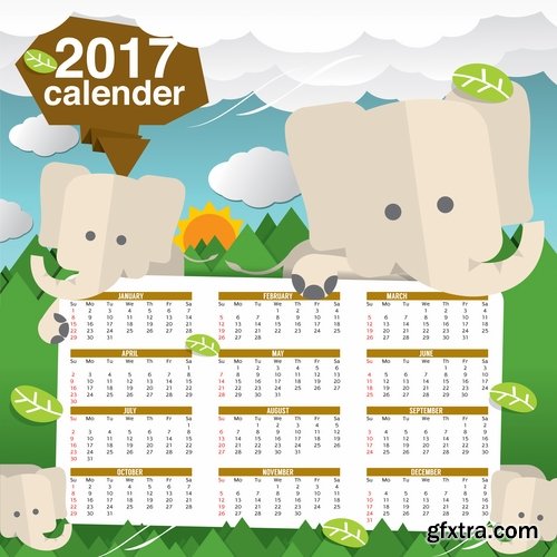 Collection calendar of 2017 poster flyer banner illustration for children's books 25 EPS