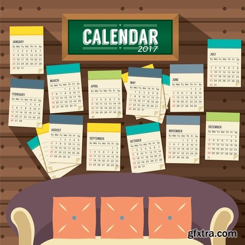 Collection calendar of 2017 poster flyer banner illustration for children's books 25 EPS