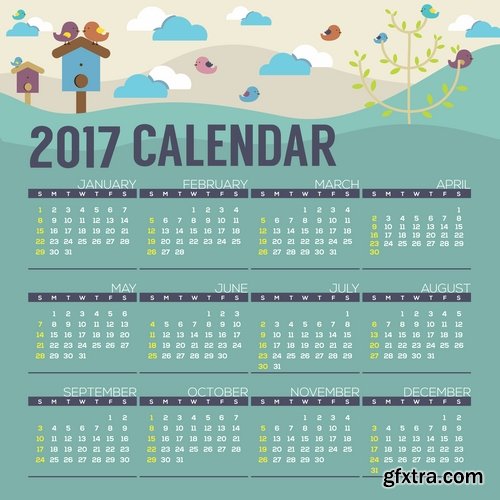 Collection calendar of 2017 poster flyer banner illustration for children's books 25 EPS