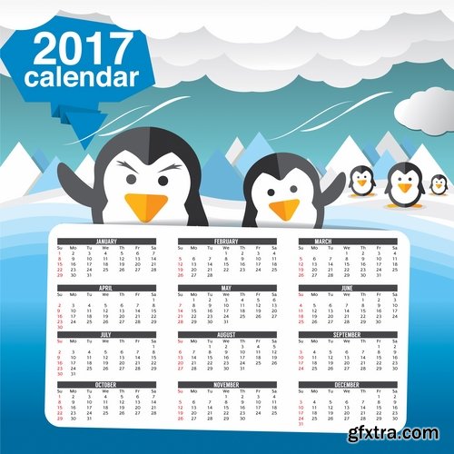 Collection calendar of 2017 poster flyer banner illustration for children's books 25 EPS