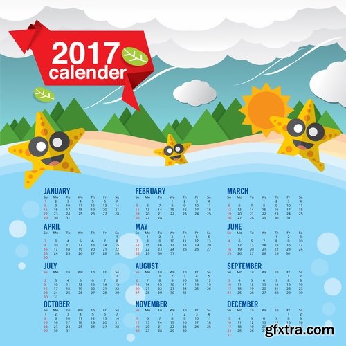 Collection calendar of 2017 poster flyer banner illustration for children's books 25 EPS