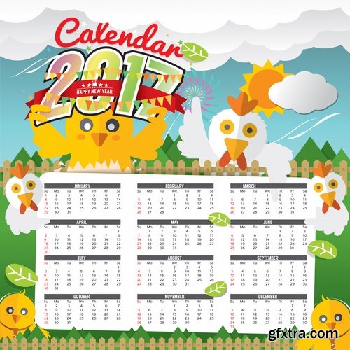 Collection calendar of 2017 poster flyer banner illustration for children's books 25 EPS