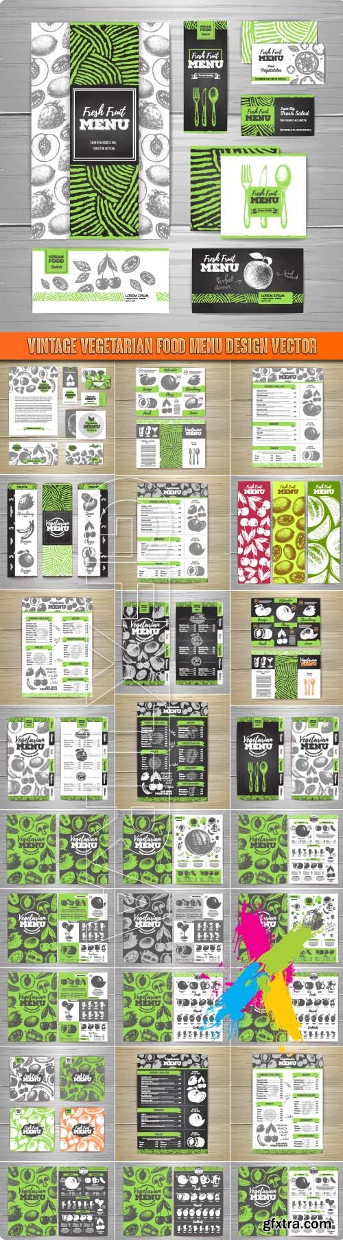 Vintage vegetarian food menu design vector