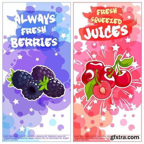 Collection of fruit juice label banner sticker flyer 25 EPS