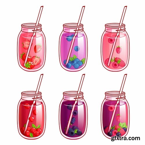 Collection of fruit juice label banner sticker flyer 25 EPS