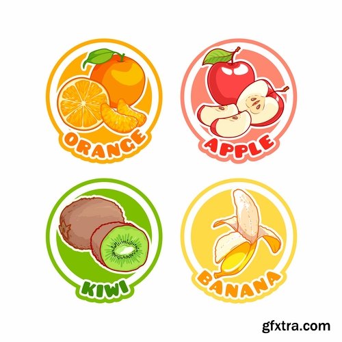 Collection of fruit juice label banner sticker flyer 25 EPS