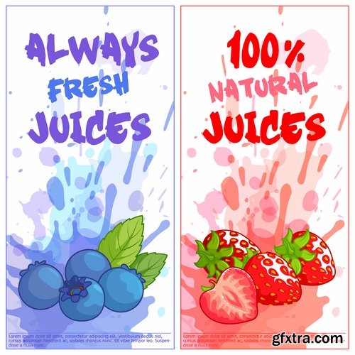 Collection of fruit juice label banner sticker flyer 25 EPS