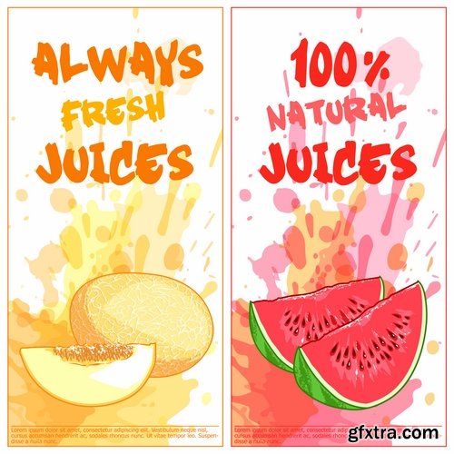 Collection of fruit juice label banner sticker flyer 25 EPS