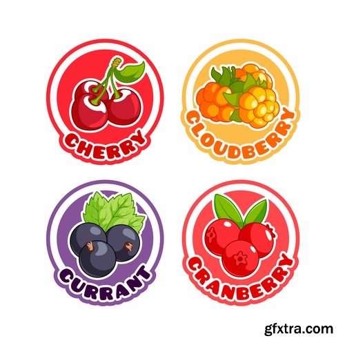 Collection of fruit juice label banner sticker flyer 25 EPS