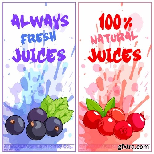 Collection of fruit juice label banner sticker flyer 25 EPS