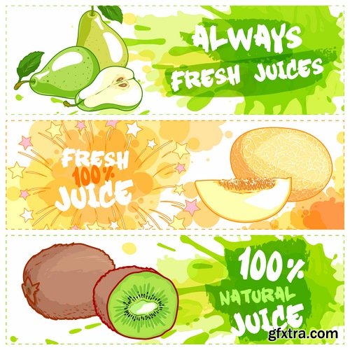 Collection of fruit juice label banner sticker flyer 25 EPS