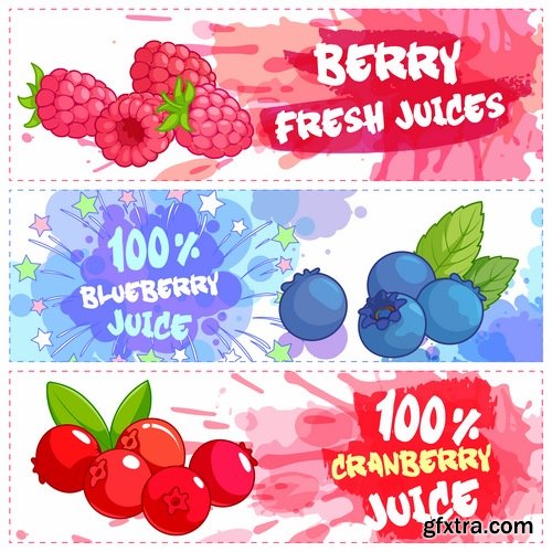 Collection of fruit juice label banner sticker flyer 25 EPS