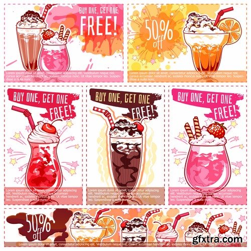 Collection of fruit juice label banner sticker flyer 25 EPS