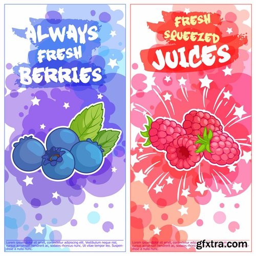 Collection of fruit juice label banner sticker flyer 25 EPS