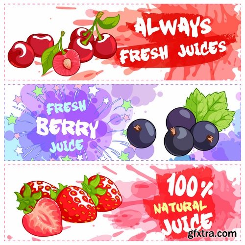 Collection of fruit juice label banner sticker flyer 25 EPS