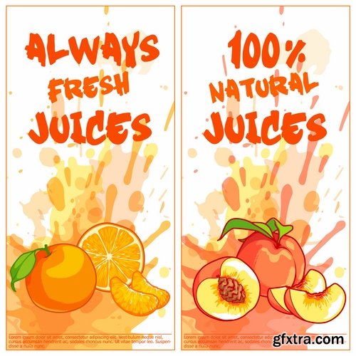 Collection of fruit juice label banner sticker flyer 25 EPS