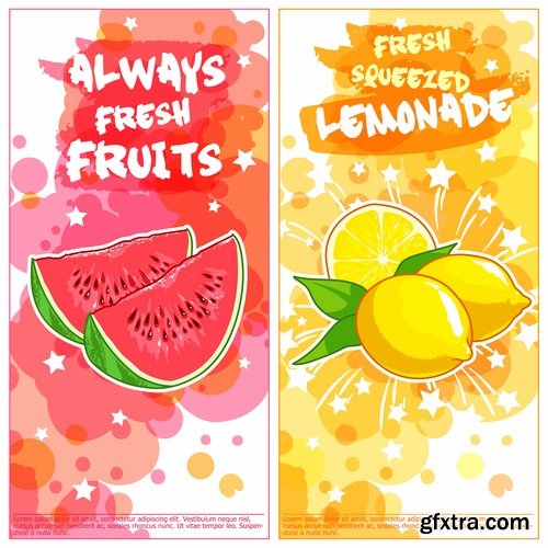 Collection of fruit juice label banner sticker flyer 25 EPS