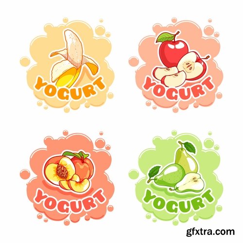 Collection of fruit juice label banner sticker flyer 25 EPS