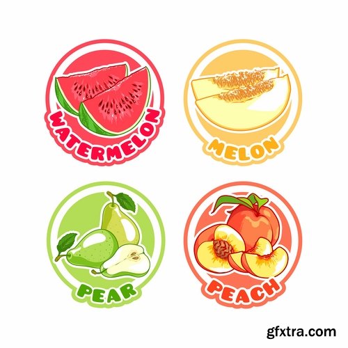 Collection of fruit juice label banner sticker flyer 25 EPS