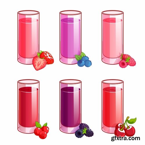 Collection of fruit juice label banner sticker flyer 25 EPS