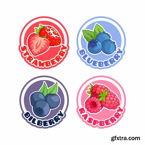 Collection of fruit juice label banner sticker flyer 25 EPS