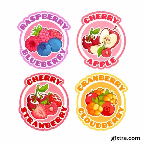 Collection of fruit juice label banner sticker flyer 25 EPS