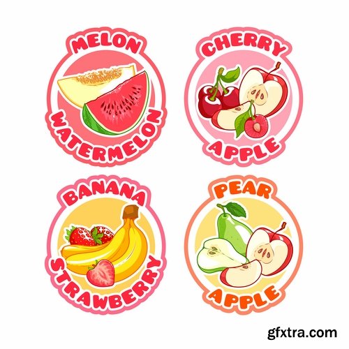 Collection of fruit juice label banner sticker flyer 25 EPS