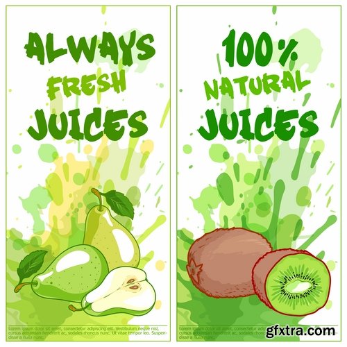 Collection of fruit juice label banner sticker flyer 25 EPS