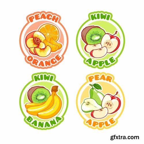 Collection of fruit juice label banner sticker flyer 25 EPS