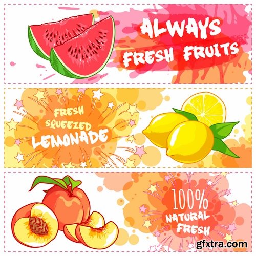 Collection of fruit juice label banner sticker flyer 25 EPS